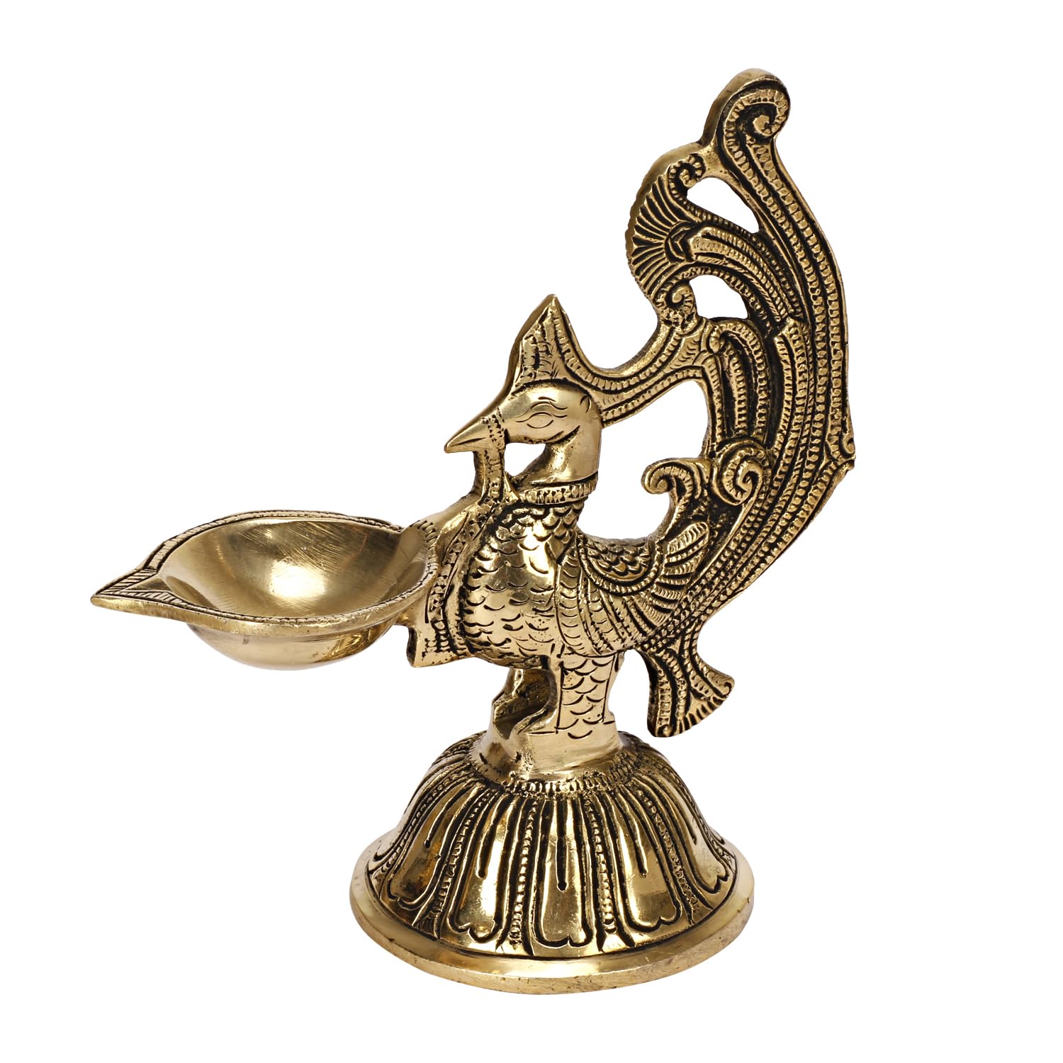 Artvarko Traditional Peacock Brass Diya Oil Lamp Arti Deepam for Home Temple 7 Inch