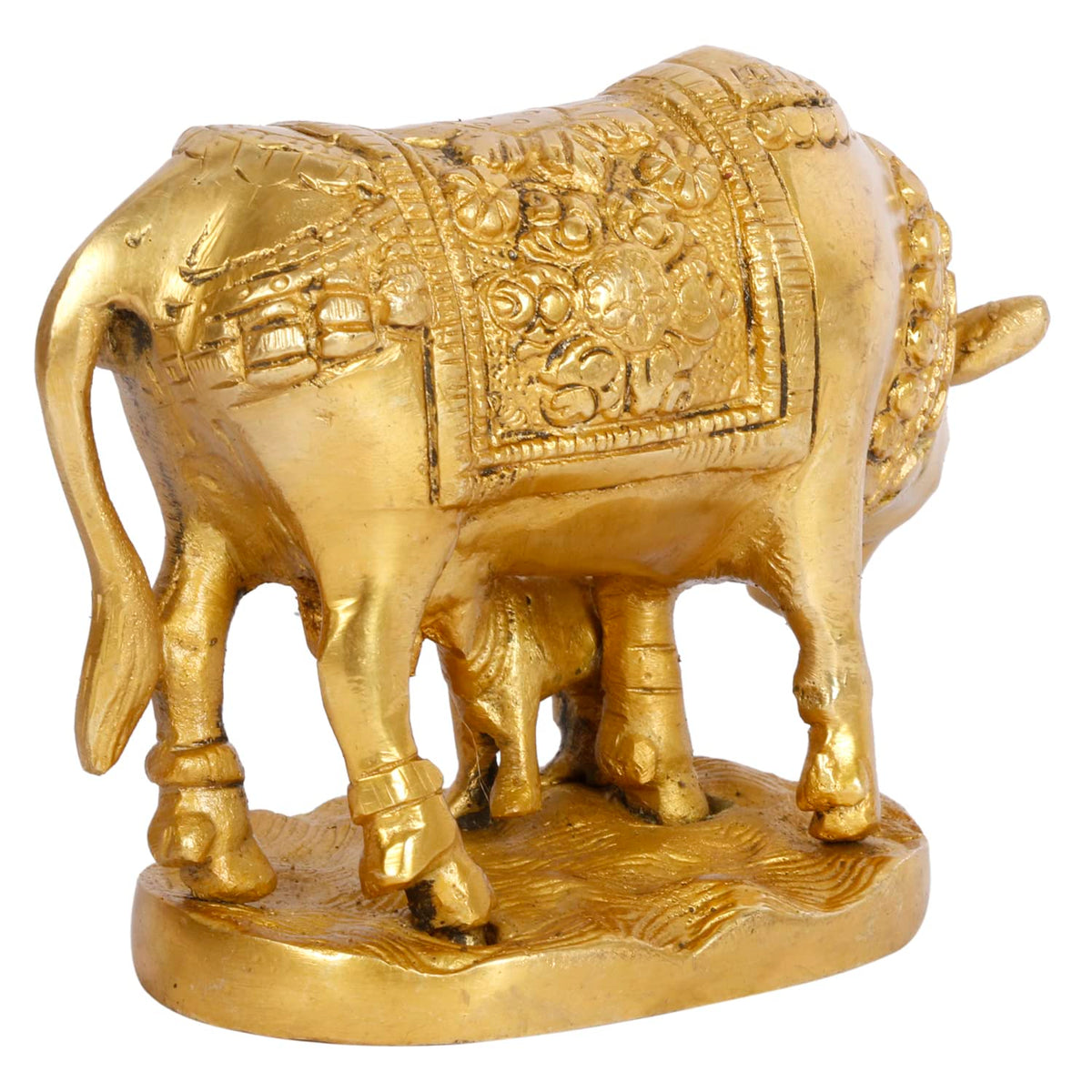 ARTVARKO Brass Cow and Calf Statue Kamdhenu Vastu Gau MATA Idol, Vastu Nandi Pooja Figurine Gold Color 5 Inch.
