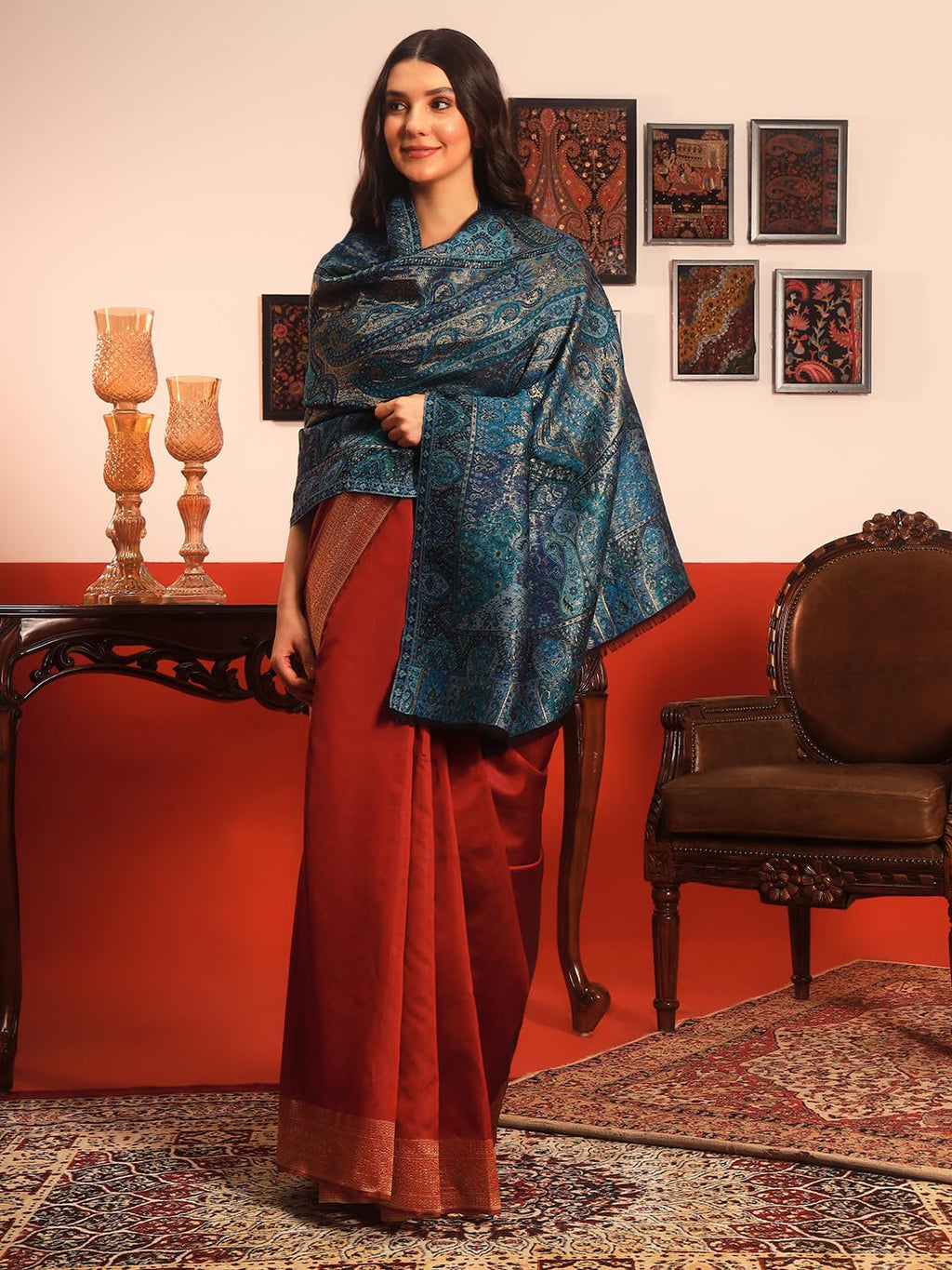 Pashmoda Women Naazneen Kaani Wool Blend Kashmiri Zari Shawl (Size: 40x80in, 101x203cm) ZSS09