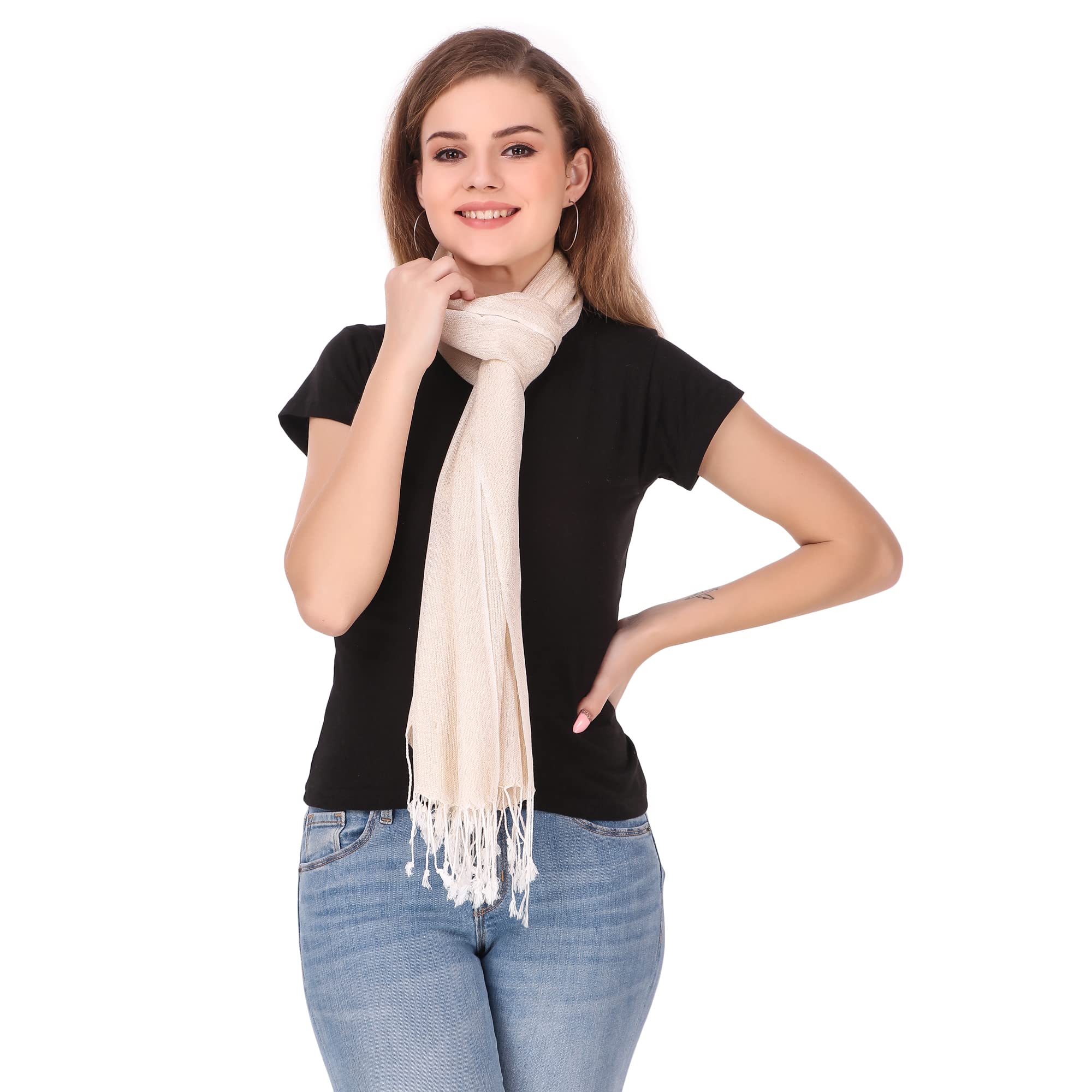 stole/scarf for girl/ladies Colour- Cream With Golden Zari soft viscose cotton blend ethnic pattern scarves pack of 1 ST-19