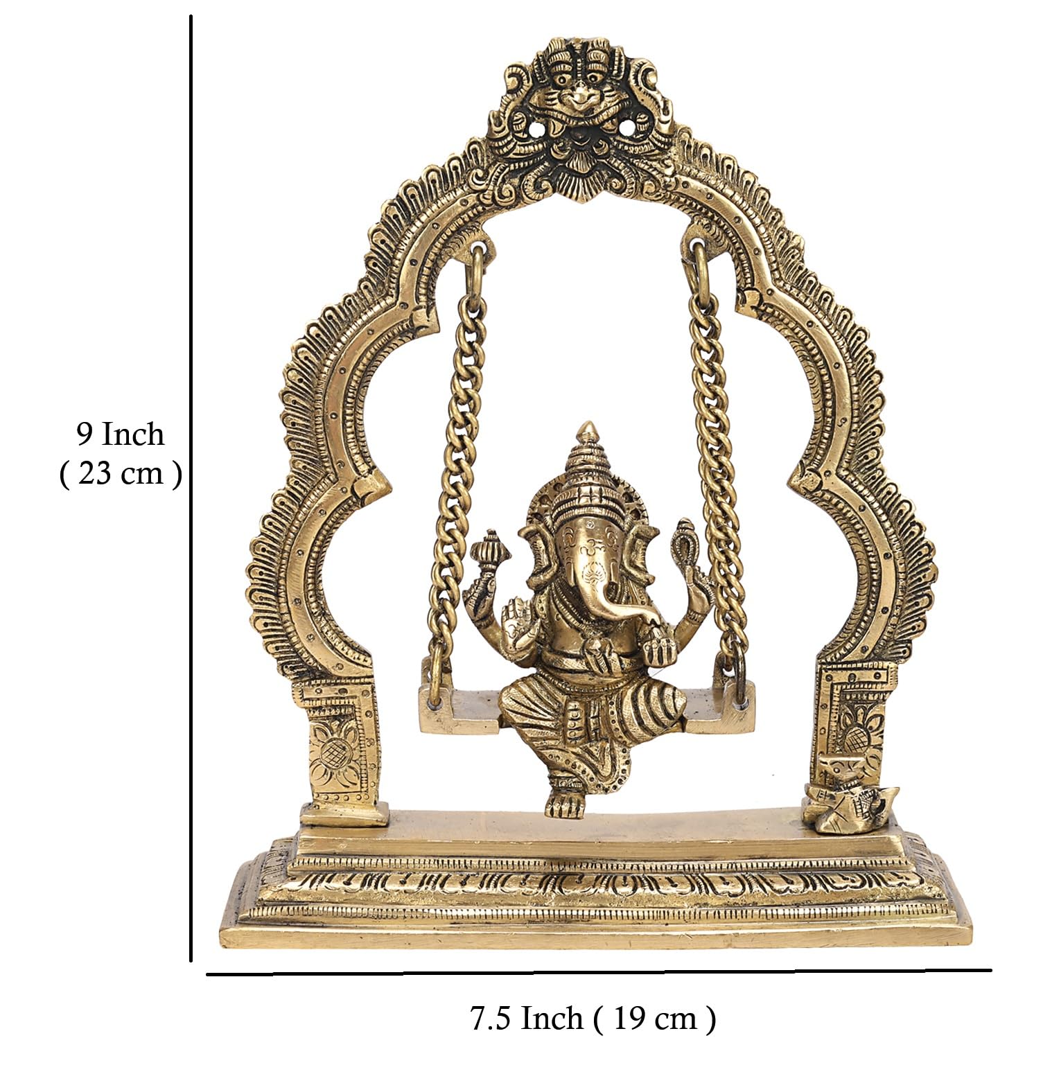 Artvarko Pure Brass Ganesha Jhula Idol Ganesha Swing Jhoola Murti for Home Entrance Decor Gift 9 Inch