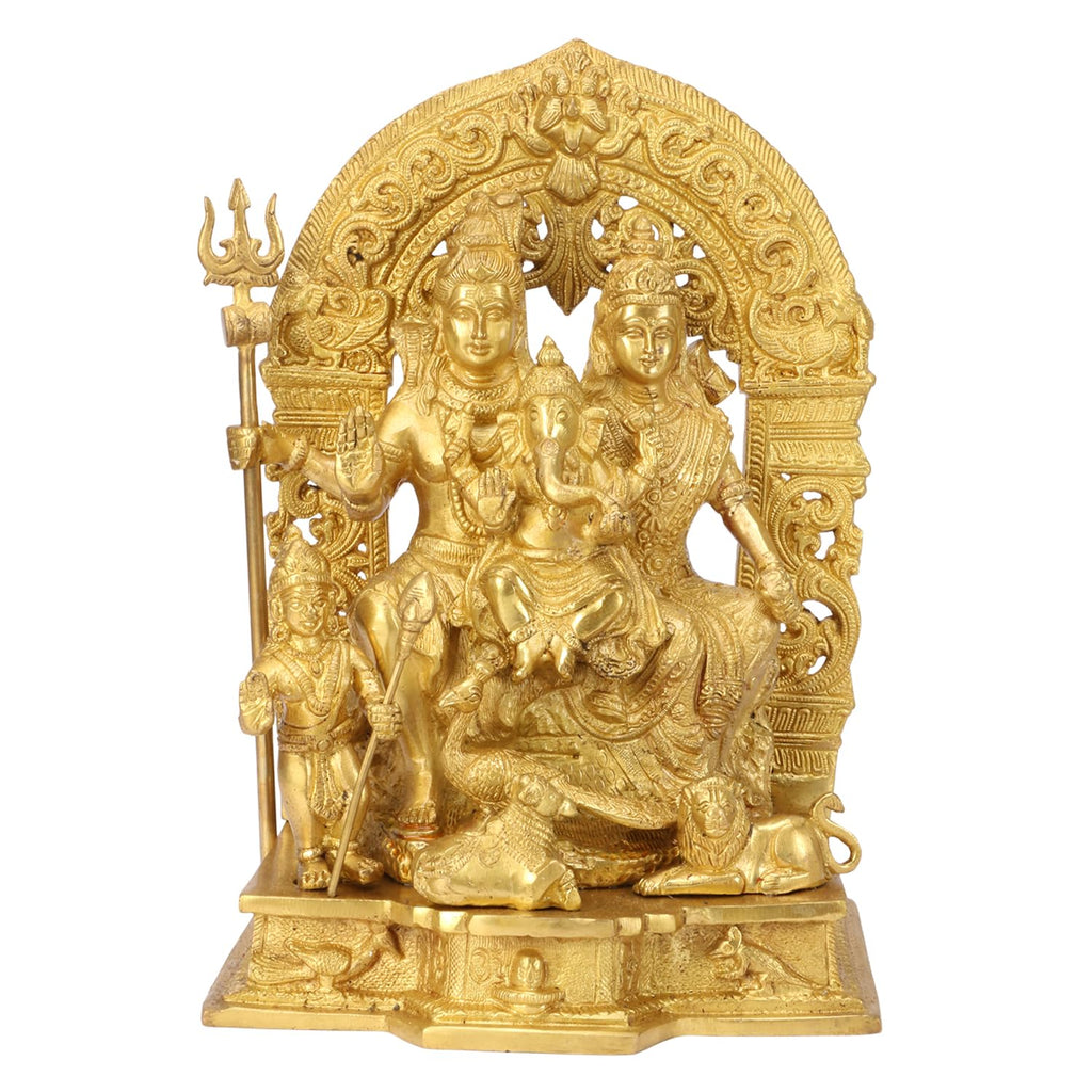 SVARUP Brass Shiva Parvati Shiv Parivar Shankar Bhagwan Ganesh Family Murti Idol Statue Sculpture Gold Color Height 12 Inches
