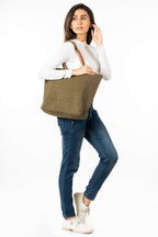 AQVA Women's Solid Cotton Canvas Tote Bag with Magnetic Button Top - Stylish Shoulder Handbag for Travel, Work, College, Shopping, Beach - Gun Metal