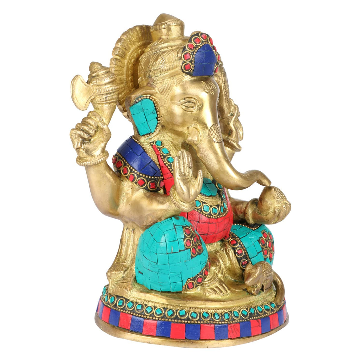 SVARUP Brass Ganesha Idol for Home Decoration Ganpati Statue Murti for Gift Height 8 Inch Weight 3 Kg Color Multicolor