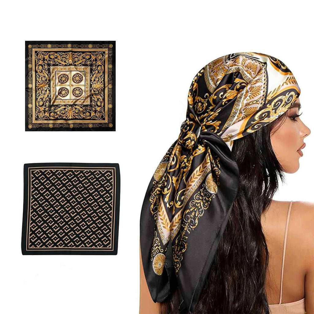 SRKSPYFD 2 PCS Scarf for Women Stylish, Fashion Bandanas and Head Scarf for Women, Versatile Styling for Office and Travel Wear, Lightweight Satin Scarf, Soft Hair Protection