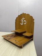 EXPRO Wooden Pooja Stand for Home & Office | Engineered Wood Singhasan for Idols | Wall Mounted & Tabletop Pooja Mandir with OM Design | DIY Small Temple for Living Room & Office (Brown)