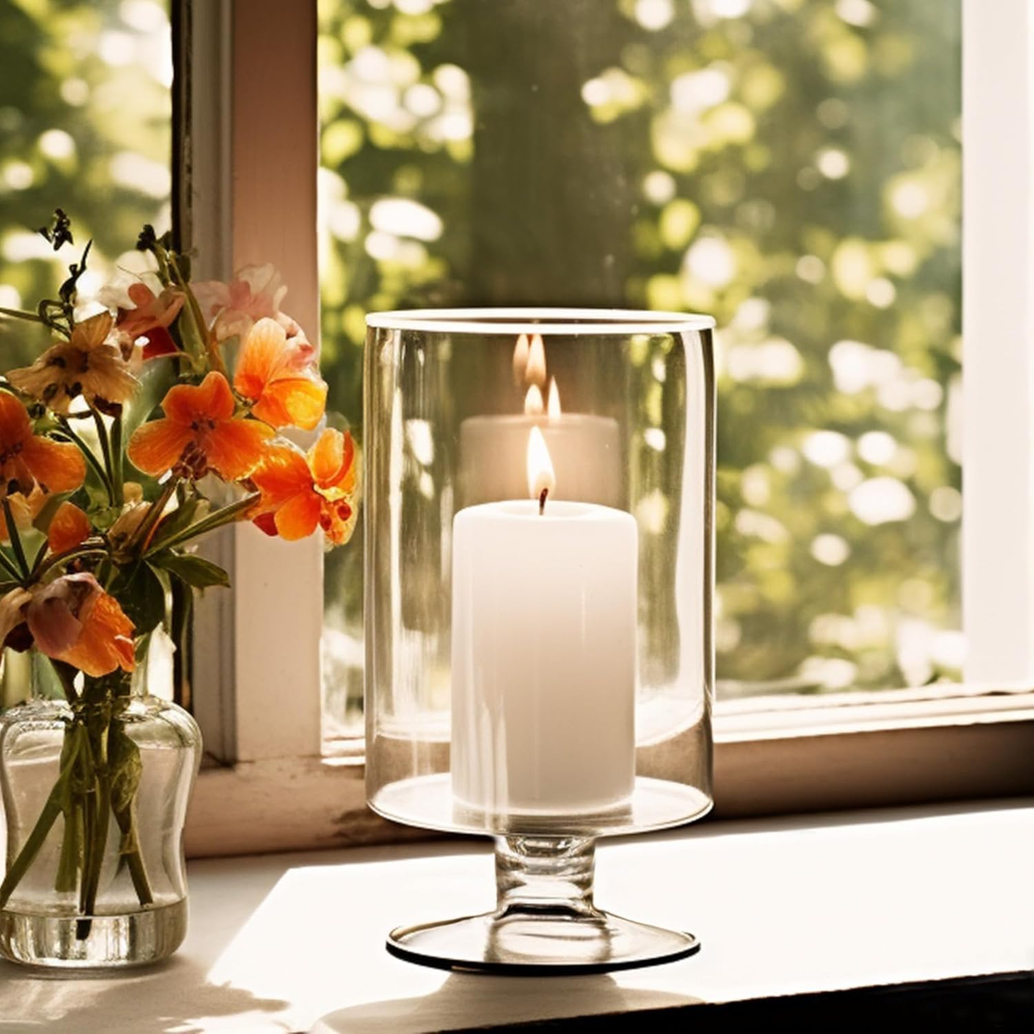 AABHAYA ARTS Hurricane Stemmed Glass Candle Holders, 5.5 inches Height, 3 inches Diameter, Clear (1), Transparent