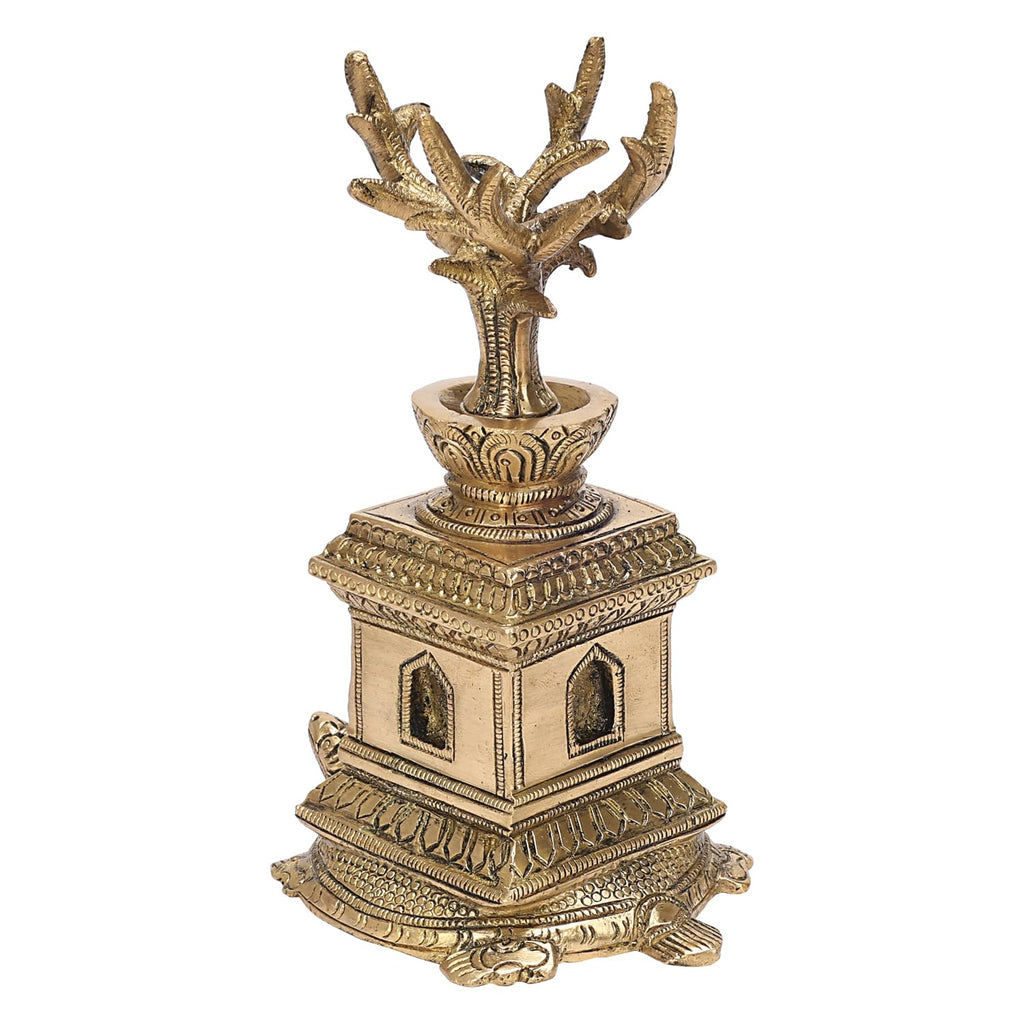ARTVARKO™ Brass Tulsi (Thulasi) Saligram Plant on Tortoise for Home Décor Mandir Temple Gift Showpiece 6 Inch.