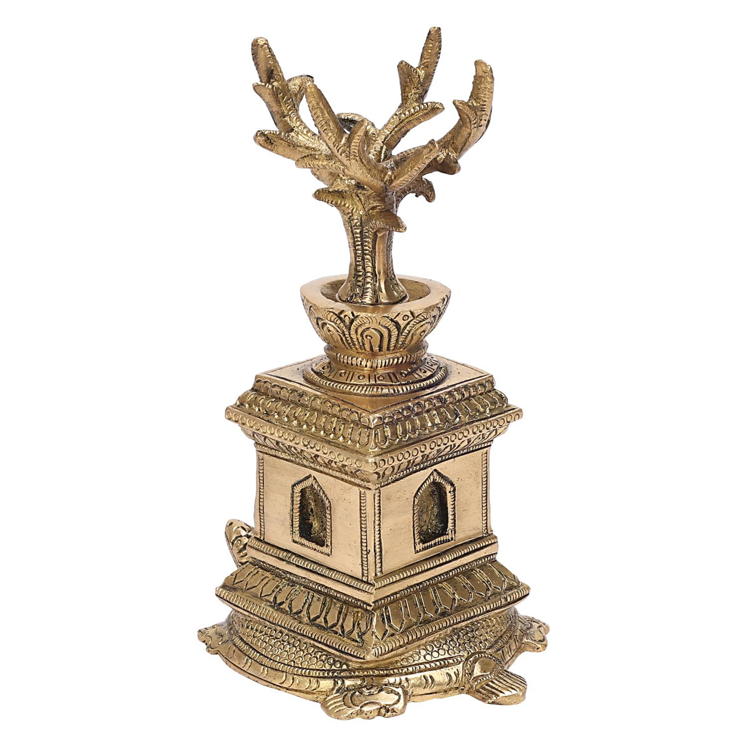 ARTVARKO™ Brass Tulsi (Thulasi) Saligram Plant on Tortoise for Home Décor Mandir Temple Gift Showpiece 6 Inch.