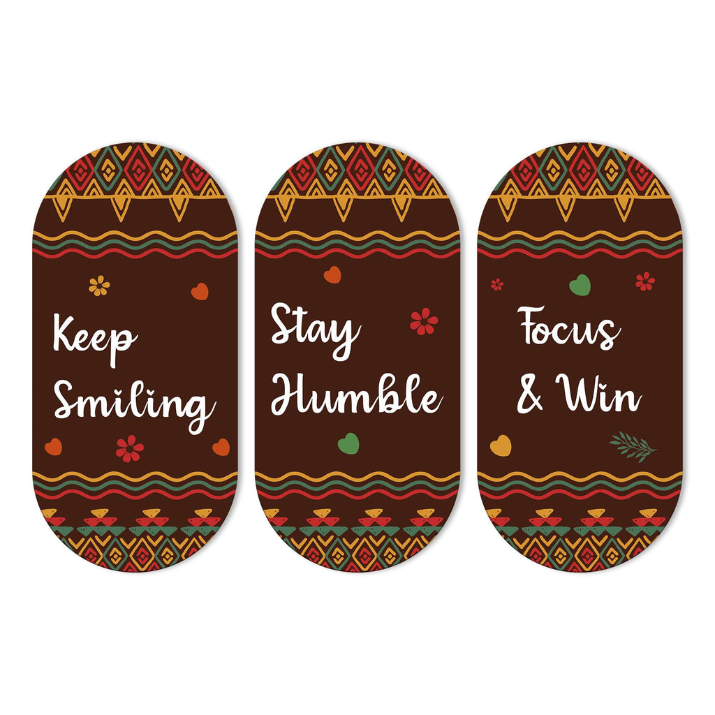 Artvibes Keep Smiling Positive Quotes Printed Wooden Wall Hanger for Home | Office | Living Room | Gift | Modern Decoration Items | Kitchen Wall Decor | Artworks (WH_9013N), Set of 3