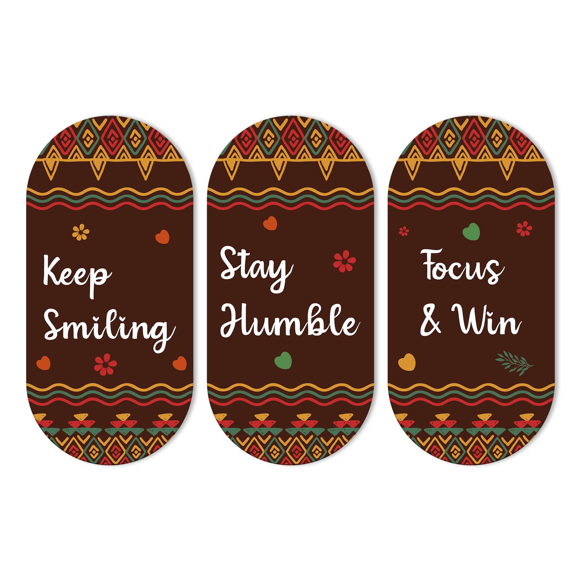 Artvibes Keep Smiling Positive Quotes Printed Wooden Wall Hanger for Home | Office | Living Room | Gift | Modern Decoration Items | Kitchen Wall Decor | Artworks (WH_9013N), Set of 3