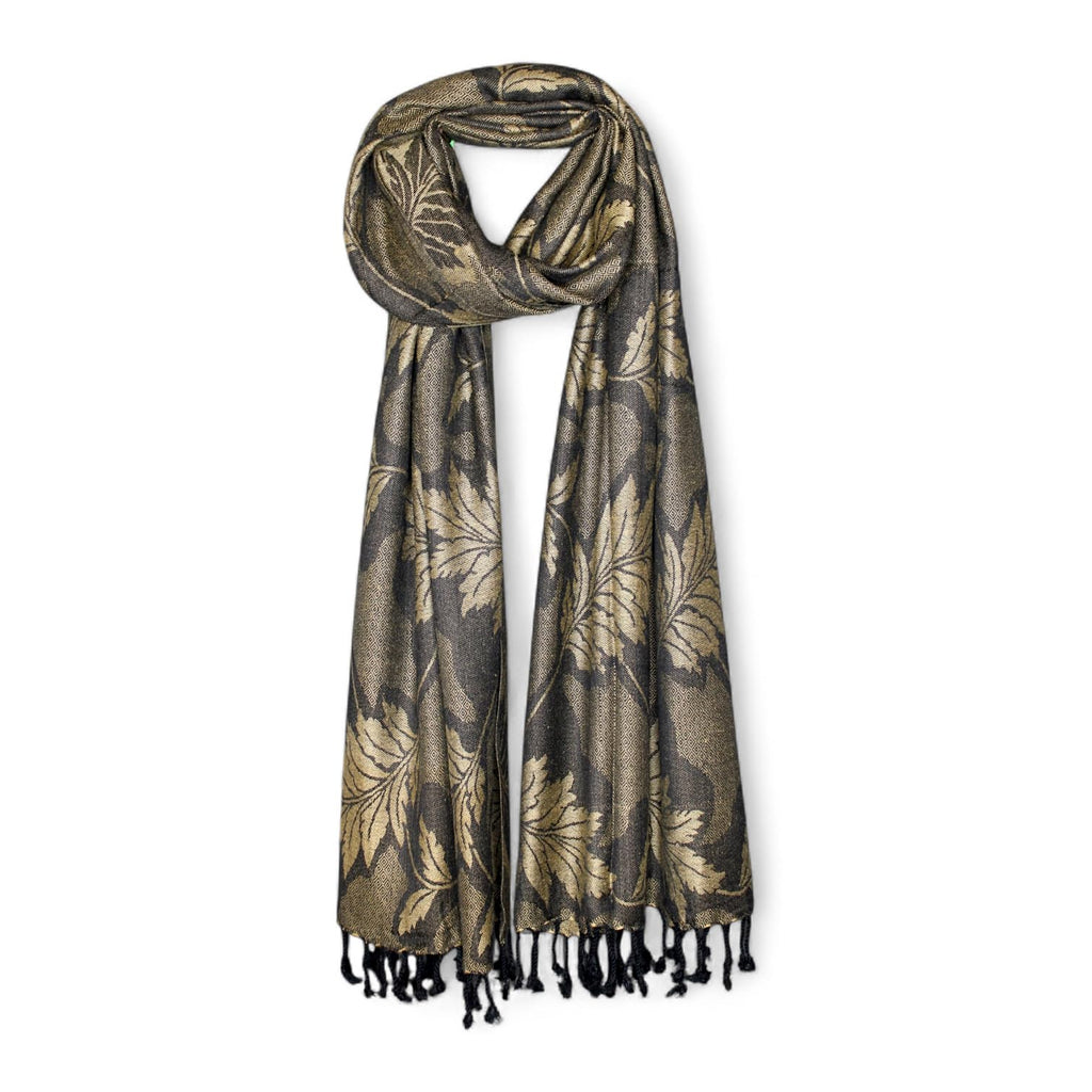 STOLE STUDIO Embellished Leaf Luxurious Viscose Stole Scarf (Black/Beige)