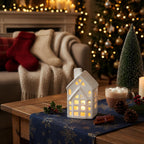 Artful Living India-Ceramic House Tealight Candle Holder – Decorative Light for Diwali, Christmas & Home Decor | White | Handmade Studio Pottery | Free LED Light | Pack of 1 | GlowNest