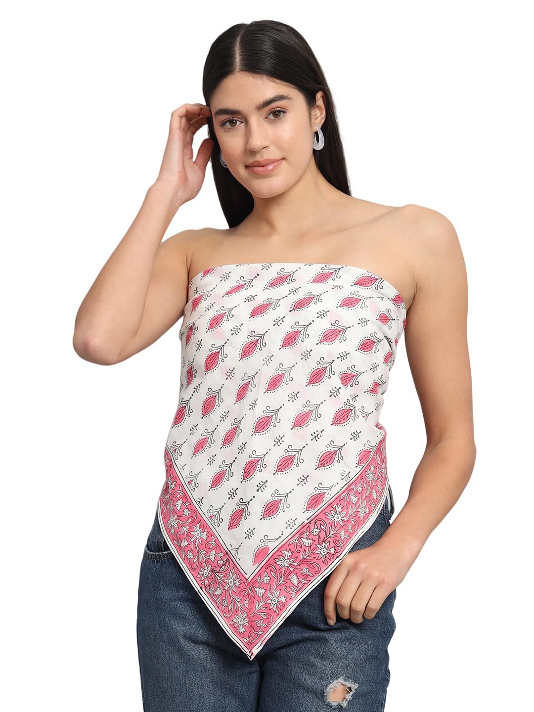 Ravaiyaa - Attitude is everything Sanganer Hand Block Printed Scarves Pure Cotton Scarf Square Hijab Dupatta 40 X 40 Inch (White)