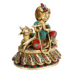Svarup Brass Shri Krishna Idol with Cow Kishan Bhagwan Murti Lord Krishna Cow Statue with Flute Big Size Height 8 Inch Weight 3.2 Kg Multicolor