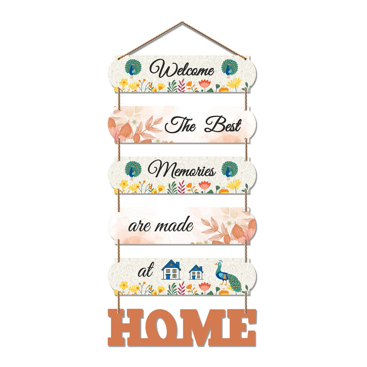 Artvibes Welcome The Best Memories At Home Wooden Wall Hanger for Gateway | Decor Hanging Ornaments | Door Quotes Hanging | Wall Poster | Modern Decor Items | Gift Items for Home Decor (WH_6610N)