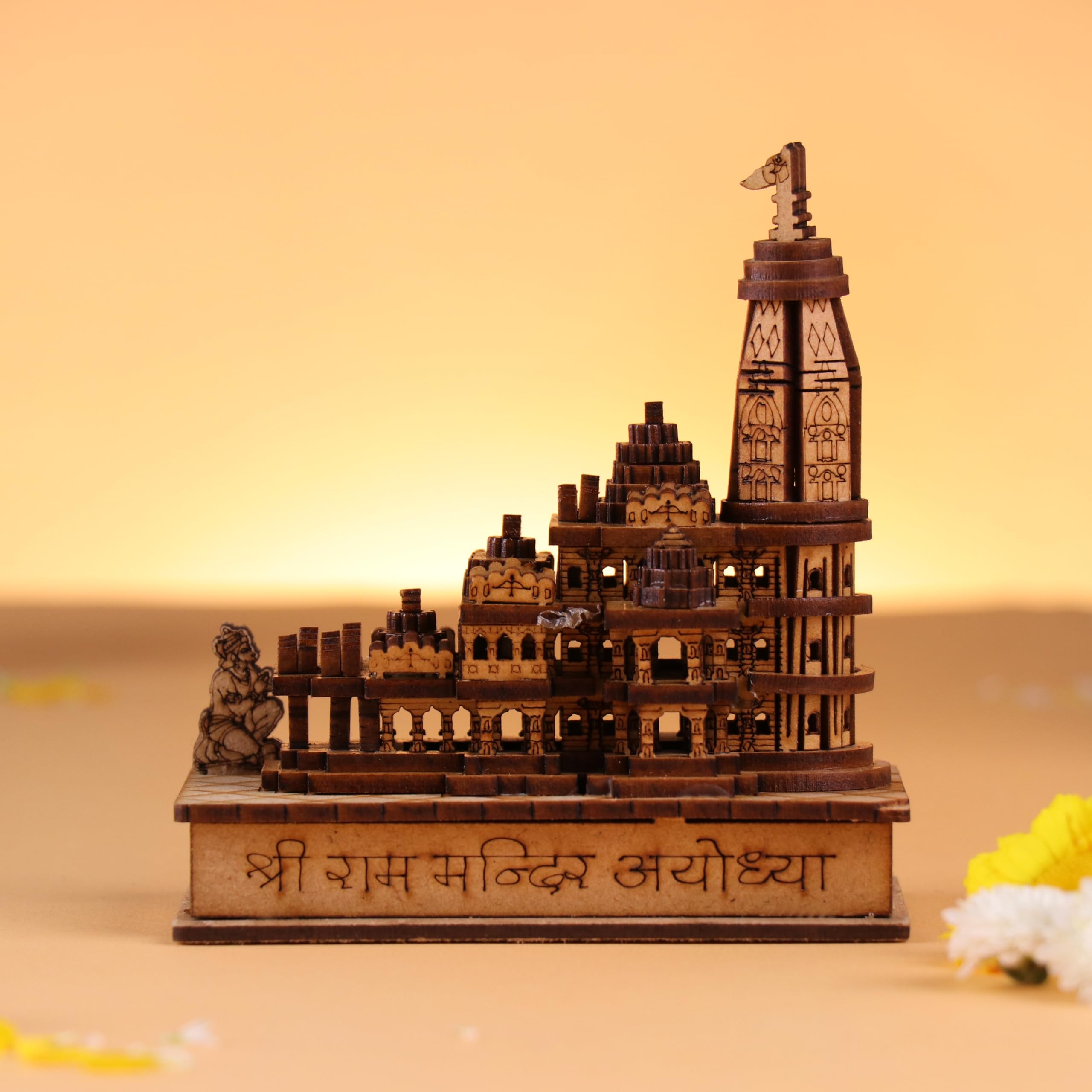 FlowerAura Divine Religious Handcrafted 3D Model of Ayodhya Shri Ram Mandir With Lord Shri Ram Lala Ji Showpiece Figurine For Home Temple, Home Decor, Diwali Gift, Religious Event Gift & Blessing Gift