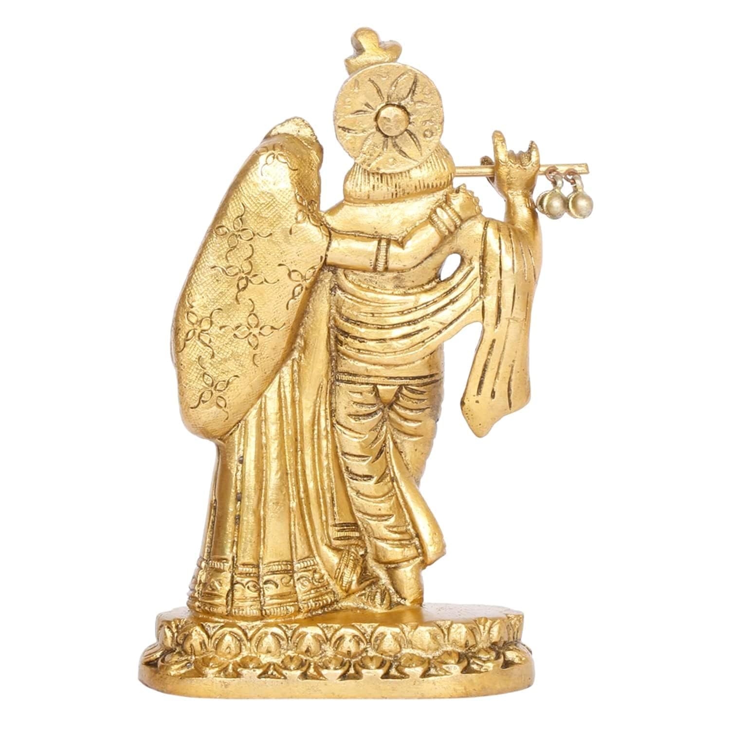SVARUP Brass Radha Krishna Idol Statue Playing Flute for Puja Mandir Radha Krishan Murti Gift & Home Decor 6 Inches