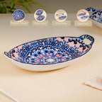 Nestasia Set of 2 Blue Mandala Design Ceramic Serving Platter with Handles for Snacks, Appetizers, Salads, and Noodles | Microwave Safe, Dishwasher Safe (10.8 Inch)