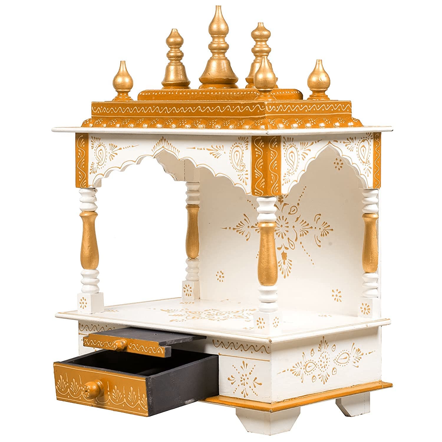 Kamdhenu Art and Craft Wood Home Temple (Brown, Gold and White, 12 Inch X 18 Inch X 24 Inch)