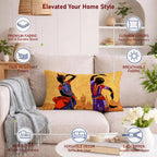 STITCHNEST Set of 2 Nritya Kala Collection Printed Jute Cushion Covers 12x18 Inches | Decorative Throw Pillow Covers for Sofa, Living Room, Bedroom | Perfect for Home Decor