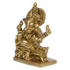 ARTVARKO Brass Ganesha Riding on Chariot Pulled by Rat Ganesh Ganpati Statue Idol for Home Office Puja Temple Home Décor Gift (Size 8x4x9.5)