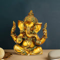 Svarup Brass Sitting Ganesha Idol in Multicolor Height 7 Inch Weight 1.5 Kg