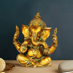 Svarup Brass Sitting Ganesha Idol in Multicolor Height 7 Inch Weight 1.5 Kg