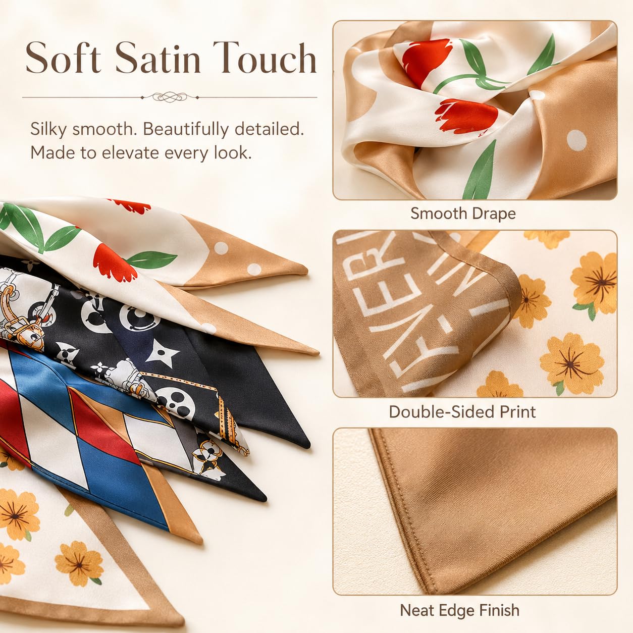 Satmarhz 5 Pcs Satin Hair Scarf for Women, Narrow Long Ribbon Scarf Set