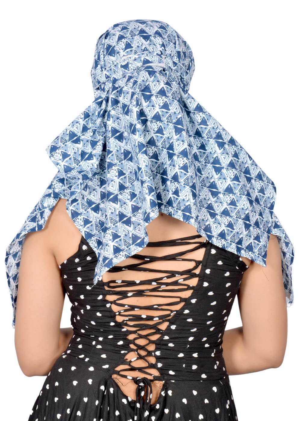 DEEPNYRA - LIVING STYLE Women Girls Cotton Female Scarf Cum Mask Face Cover Wrap Indigo Multi Purpose Uses Blue Printed
