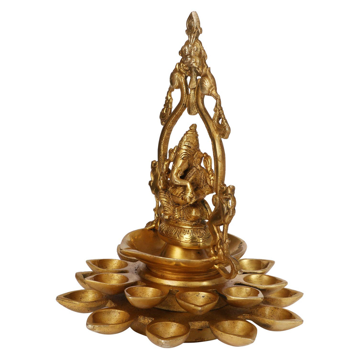 SVARUP Brass Lord Ganesh Idol with Multi Diya: Home Entrance Decor, Diwali Gift