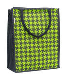 JUTEKA Parrot Green Houndstooth Printed Jute Lunch Bag - Grocery, Tote, Hand, Picnic Bag for Men, Women, Girls, Kids With Zip