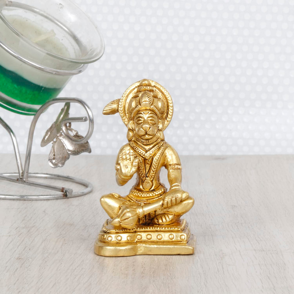 ARTVARKO Brass Bhagwan Hanuman Sitting Bajrangbali Murti Statue for Blessings at Home and Office 3 Inch.