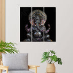 VIBECRAFTS 3 Pieces Sculpture Shree Ganesha Canvas Wall Painting Fitted With Wooden Frame For Home | Office | Living Room | Gifts (PTVC3Pcs1_9566)