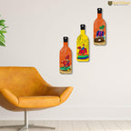Artvibes Rajashtani Music Culture Decor Bottle shaped Wooden Wall Hanging | Wall Sculpture | Signs & Plaques | Handcrafted Art | Artwork | Aesthetic Wooden Decor | Unique Gift (WH_9513N), Set of 3