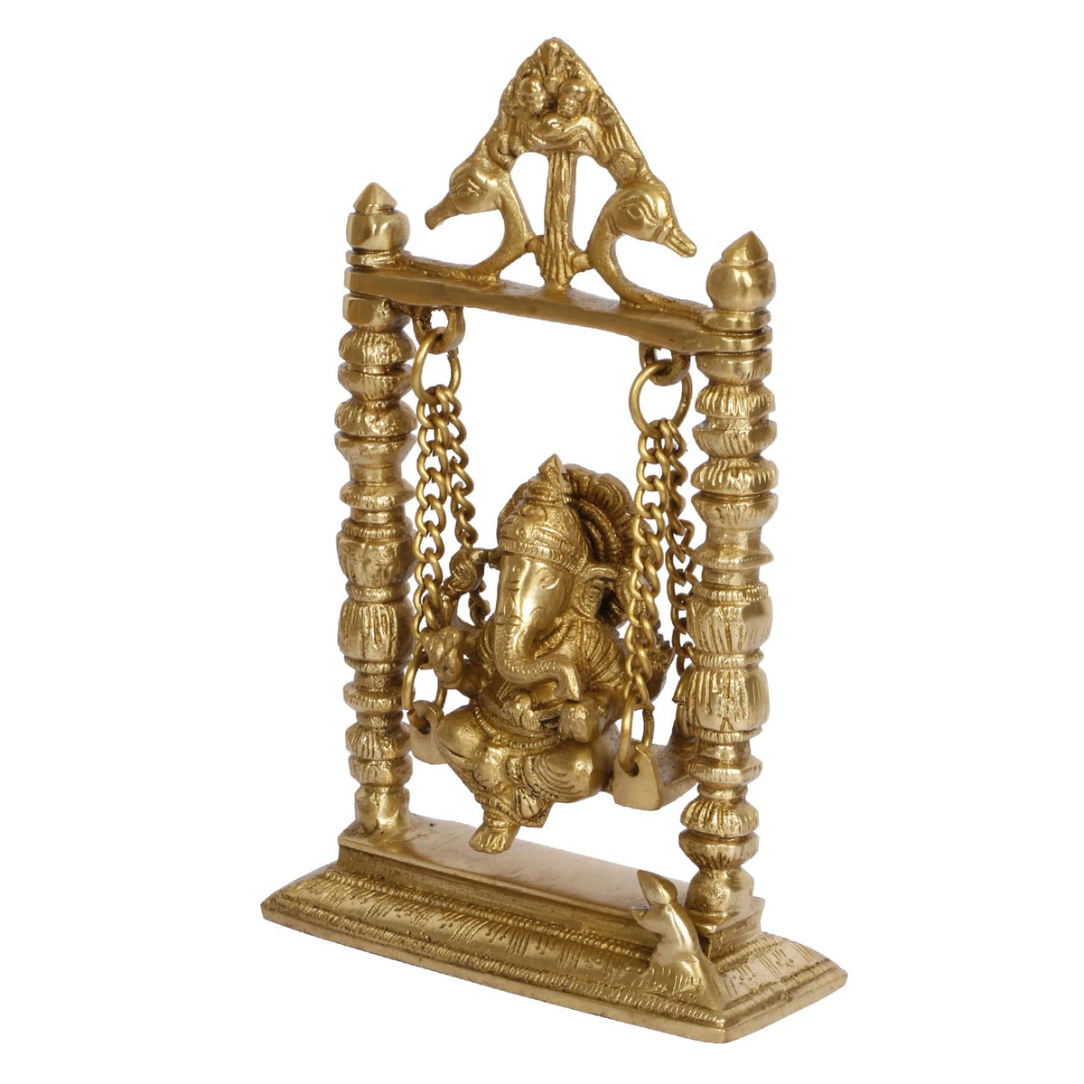 ARTVARKO Brass Lord Ganesha Bhagwan On Swing Brass Ganesh Idol Ganpati On Swing Jhoola Jhula for Home Office Temple Puja Décor Gift Height 22 Cm.