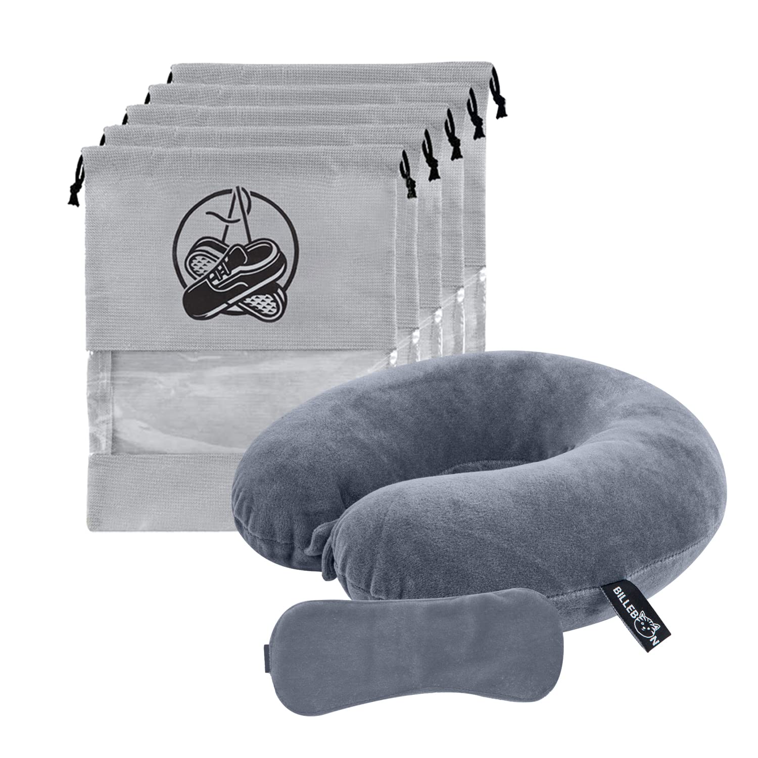 ATOM Shield Travel Kit Combo | Memory Foam Neck Pillow, Eye Mask & Ear Plugs for Airplane, Train & Car | Lightweight Travel Accessories Set
