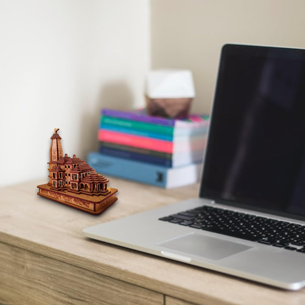 Prabhuras Shree RAM JANMABHOOMI Wooden Temple, AYODHYA 3D Wood Temple Model for Home/Office/Shop and Home Decoration Length: 11.5 CM,WIDHT: 8.5 CM,Height: 16 CM (Pack of 1)