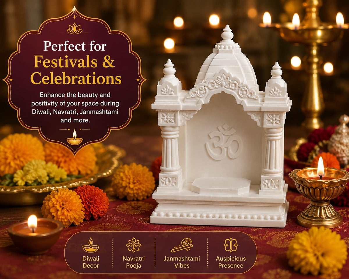 3D Printed Mini Temple for Car, Home, Office, Gifting 15cm (White)