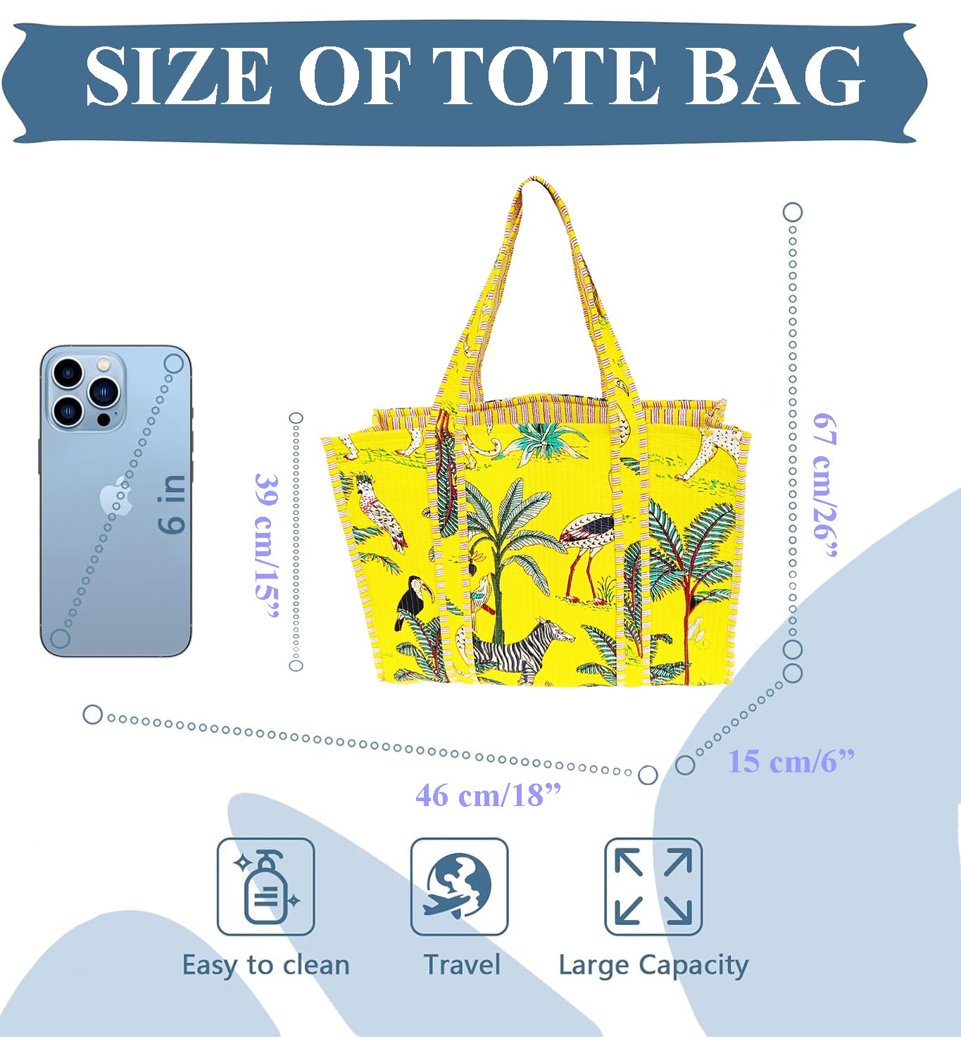 Rastogi Handicrafts Quilted Cotton Women Beautiful Printed Grocery Shopping Bag, Shoulder Bag, Tote Bag, Travel Bags, Yellow, 18X6X15 Inch