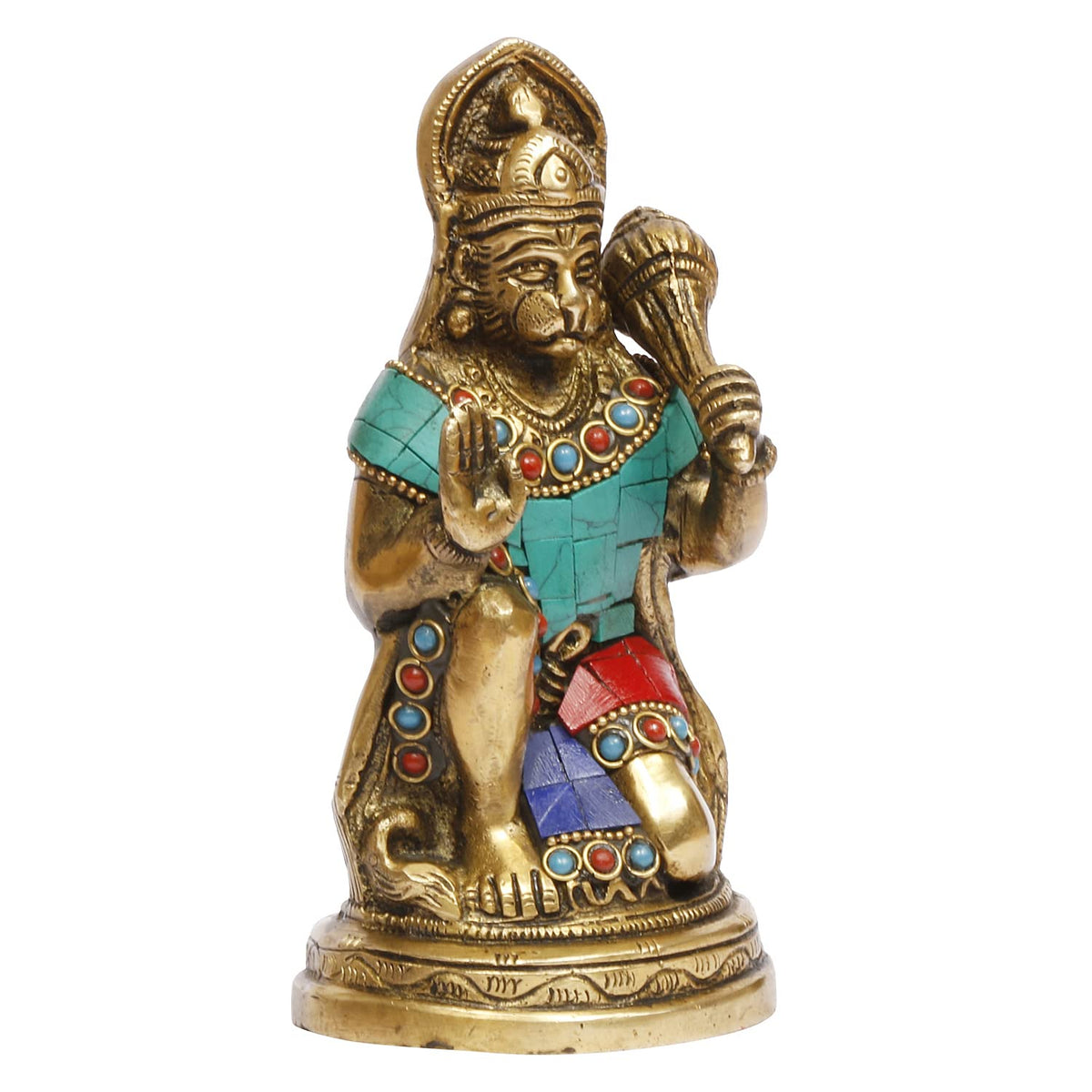 Artavrko Brass Lord Hanuman Blessed Bajrangbali Sculpture Murti Religious Idol for Puja Home Decor Gift 6 Inch