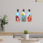 Artvibes Modern Abstract Art Decor Bottle shaped Wooden Wall Hanging | Living Room | Wall Art Paintings | Wall Illustrations | Graphic Art | Door Hanging Art Items | Gift Items (WH_9517N), Set of 3