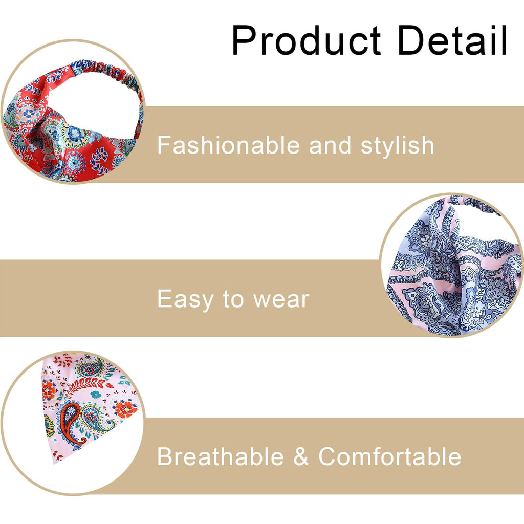 nvgod 3 Pcs Bandanas for Women,Bandana Scarf with Printed Pattern,Boho Triangle Bandana for Women,Flower Headscarf with Elastic Hairbands Retro Hair Accessories for Women and Girls