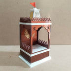 Solar Rechargeable Mini Mandir for Car and Office Desk, White with Gold Accents, Without Idols (Metallic Brown)