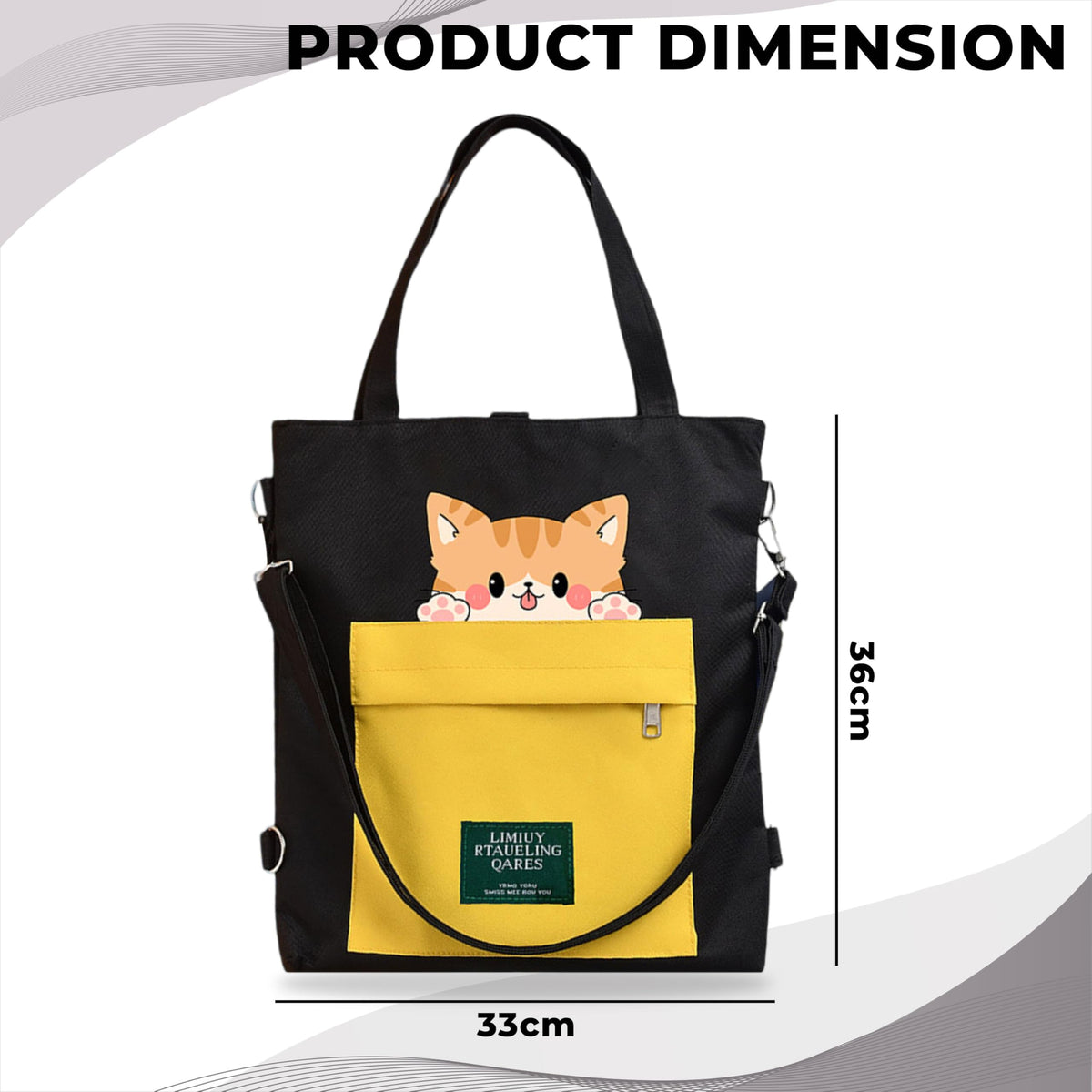 Kraptick Tote Bags – Stylish Shoulder Tote Bag for Everyday Use For Women Compact Reusable Perfect as a Grocery Tote Bag, Shopping Bags for Grocery (Lazy Cat Black)