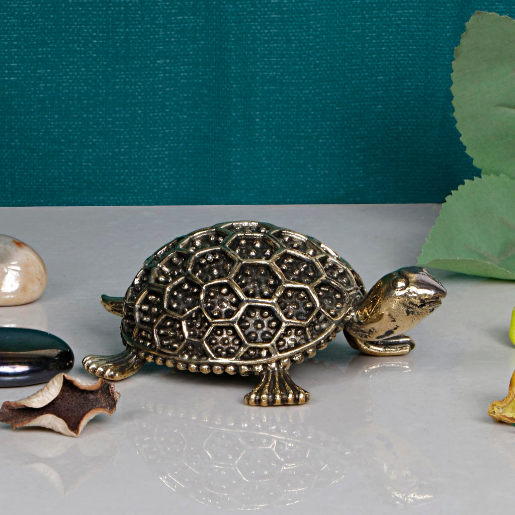 ARTVARKO Brass Tortoise for Good Luck Showpiece Turtle Kachua Tortoise for Shree Yantra Feng Shui Vastu Long Life Career(Small 9x4.6.5x3 cm)