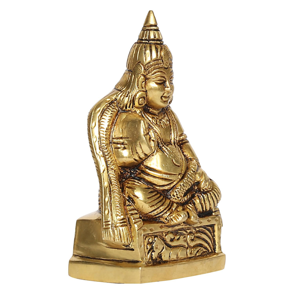 SVARUP Brass Kuber Sitting Statue Yantra Showpiece Vastu Remedy Shri Kubera Idol for Good Luck Money and Feng Shui Gold Color Height 4.5 inch