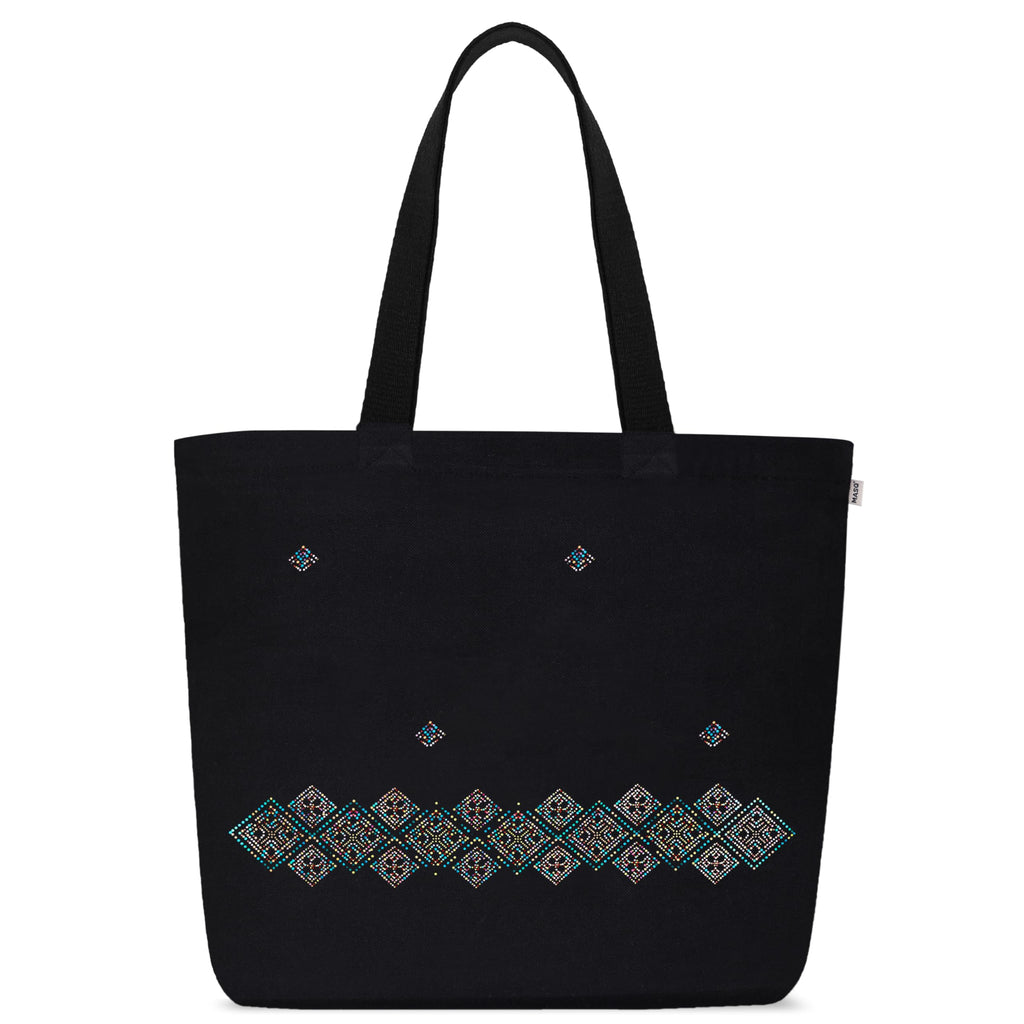 MASQ by Q-One Cute Genes Foldable Reusable Tote Bag for Women with Zip | College Bag for Girls | 100% Organic Canvas Tote for Shopping, Travel & Beach | (Border)