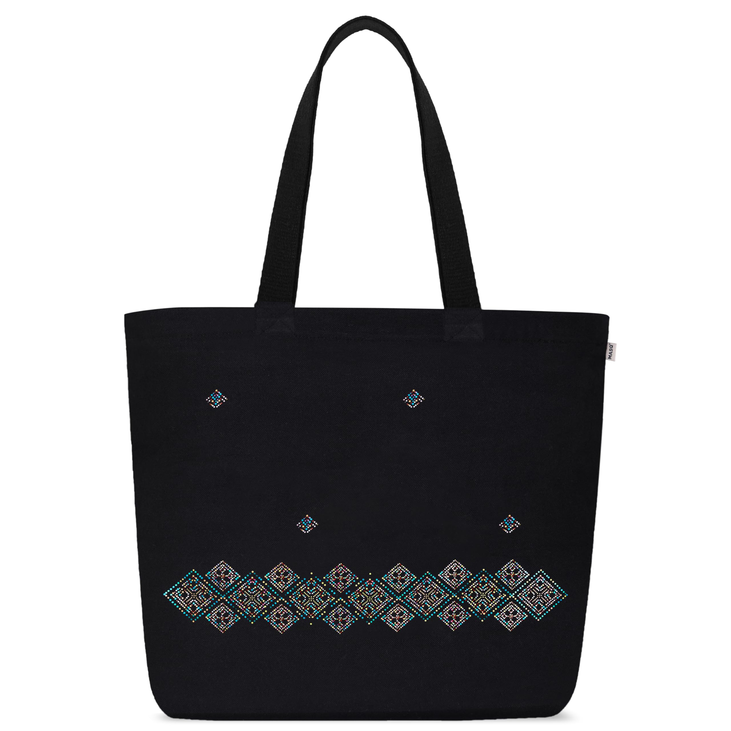 MASQ by Q-One Cute Genes Foldable Reusable Tote Bag for Women with Zip | College Bag for Girls | 100% Organic Canvas Tote for Shopping, Travel & Beach | (Border)