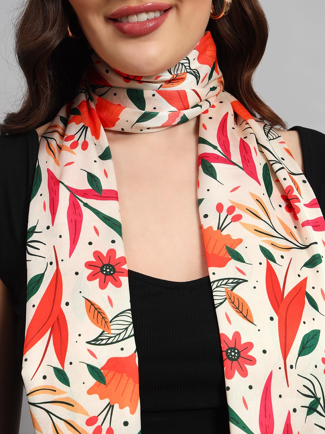 Ravaiyaa - Attitude is everything Women Lightweight Printed 100% Satin Silk Scarf Stoles Breathable Neckerchief Head Beach Wrap Scarves (Beige Pink Floral, 70 x 20 Inch)